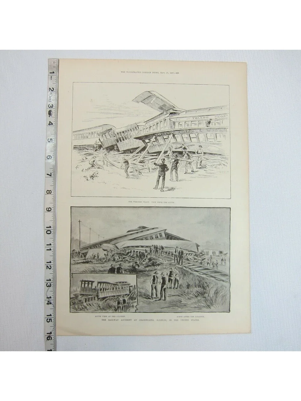 Antique 1888 Print Railway Accident at Chatsworth, Illinois in the United States